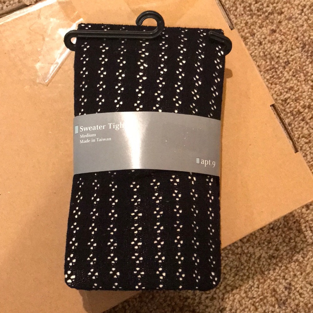New in package with tag Apt. 9 black open weave patterned thick sweater tights M